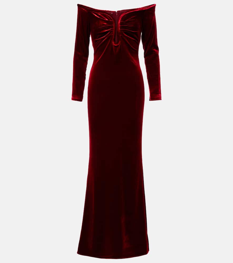 Roland Mouret Off-shoulder Velvet Gown In Red