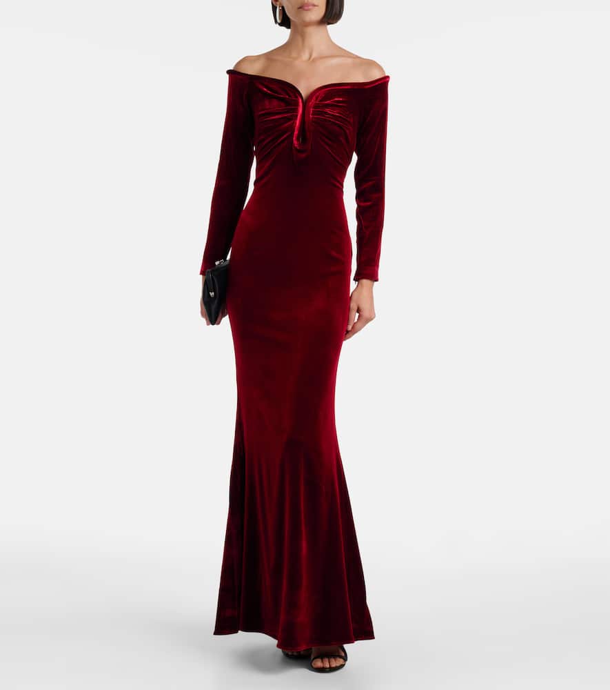 Roland Mouret Off-shoulder Velvet Gown In Red