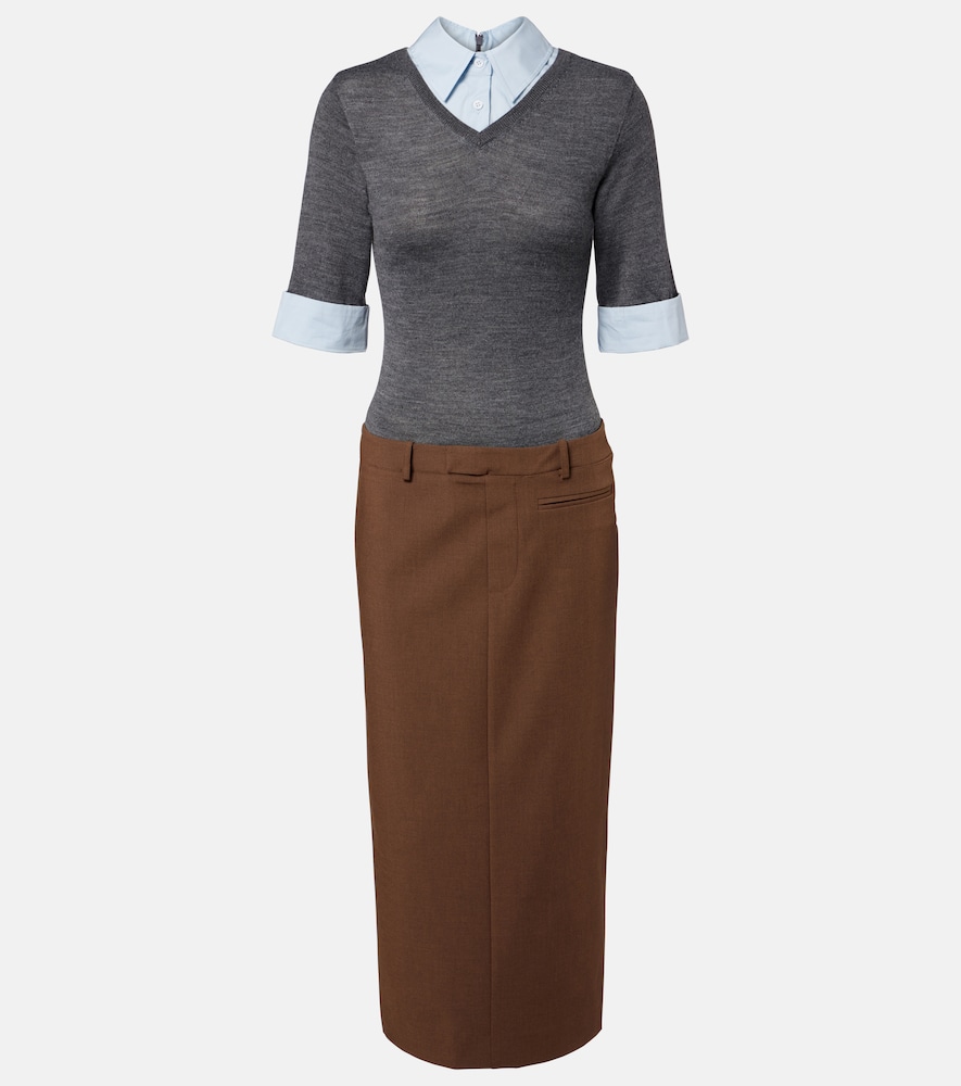 Staud Layered wool-blend midi dress