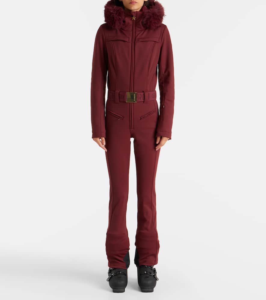Goldbergh Parry Belted Down Ski Suit In Burgundy