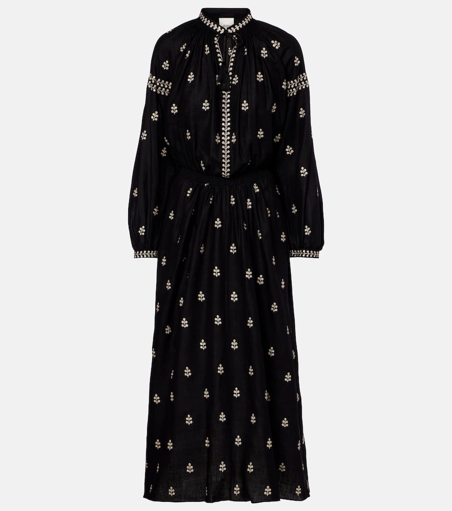 Isabel Marant Rodilia Embroidered Silk Maxi Dress In Black