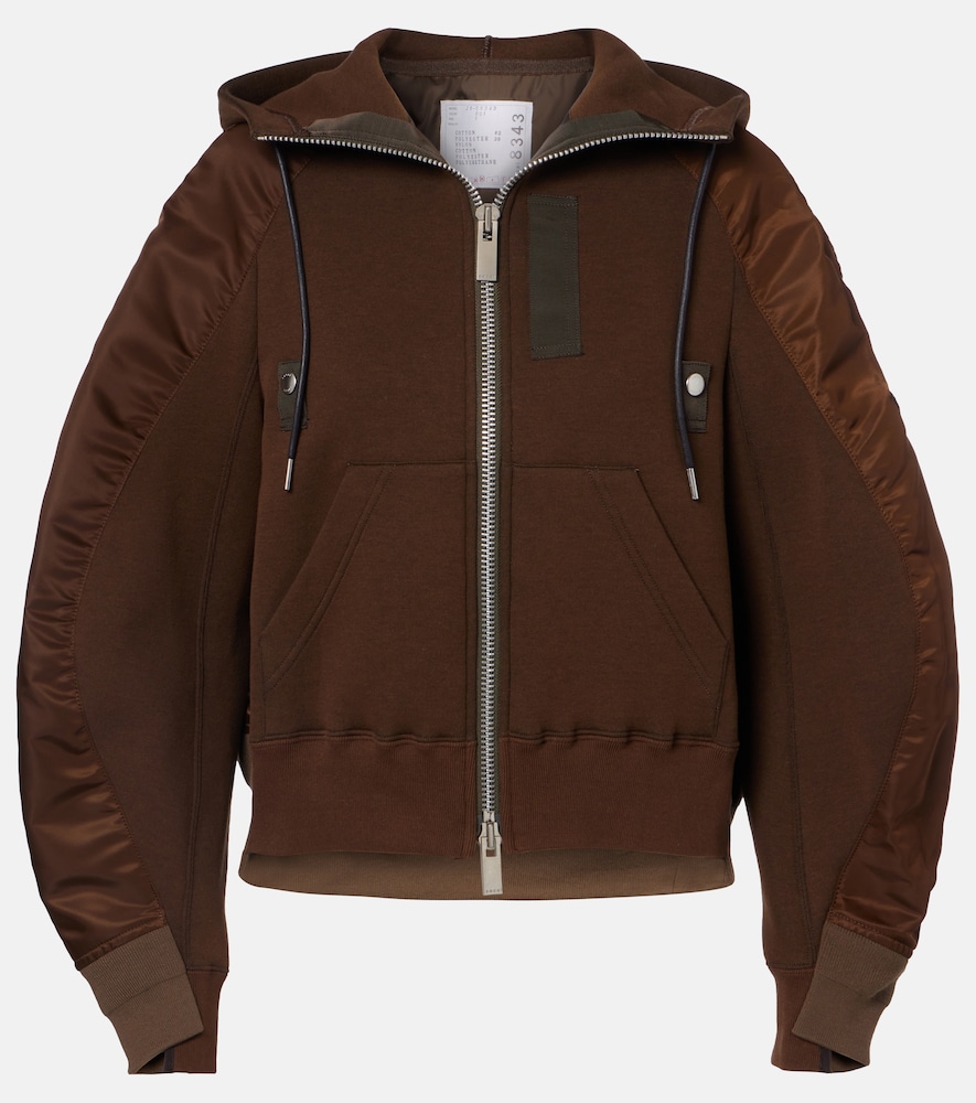 Sacai Paneled cotton-blend fleece zip-up hoodie