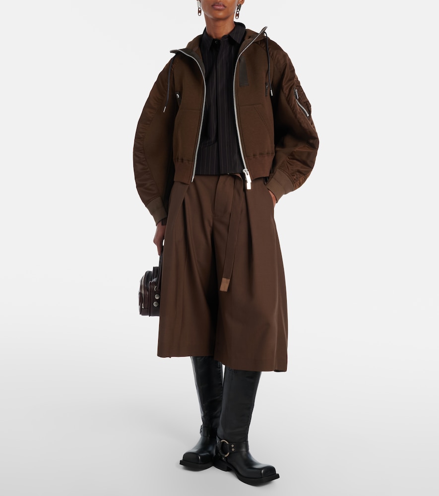 Sacai Paneled cotton-blend fleece zip-up hoodie