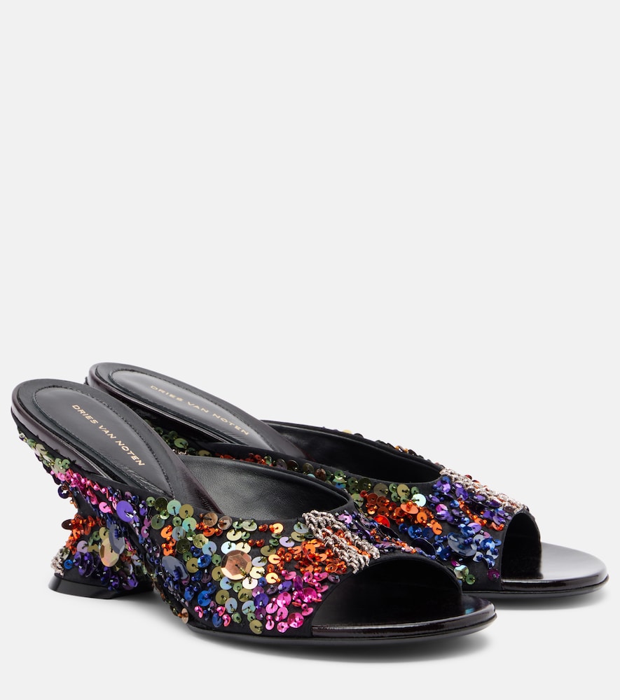 Dries Van Noten Women's Multicoloured 75 Sequined Leather Wedge Mules UK Size 3.5 - Mytheresa