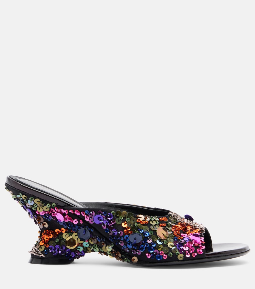  Dries Van Noten Dries Van Noten 75 Sequined Leather Wedge Mules 