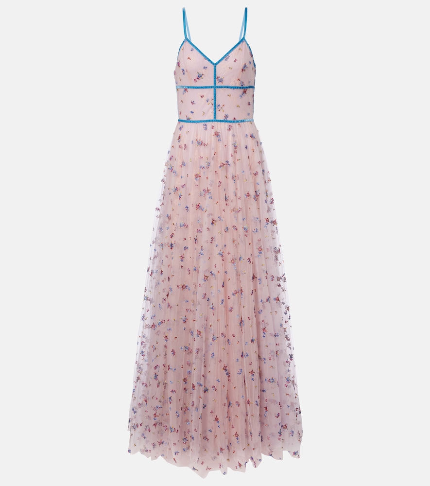 Costarellos Floral lace-trimmed tulle gown
