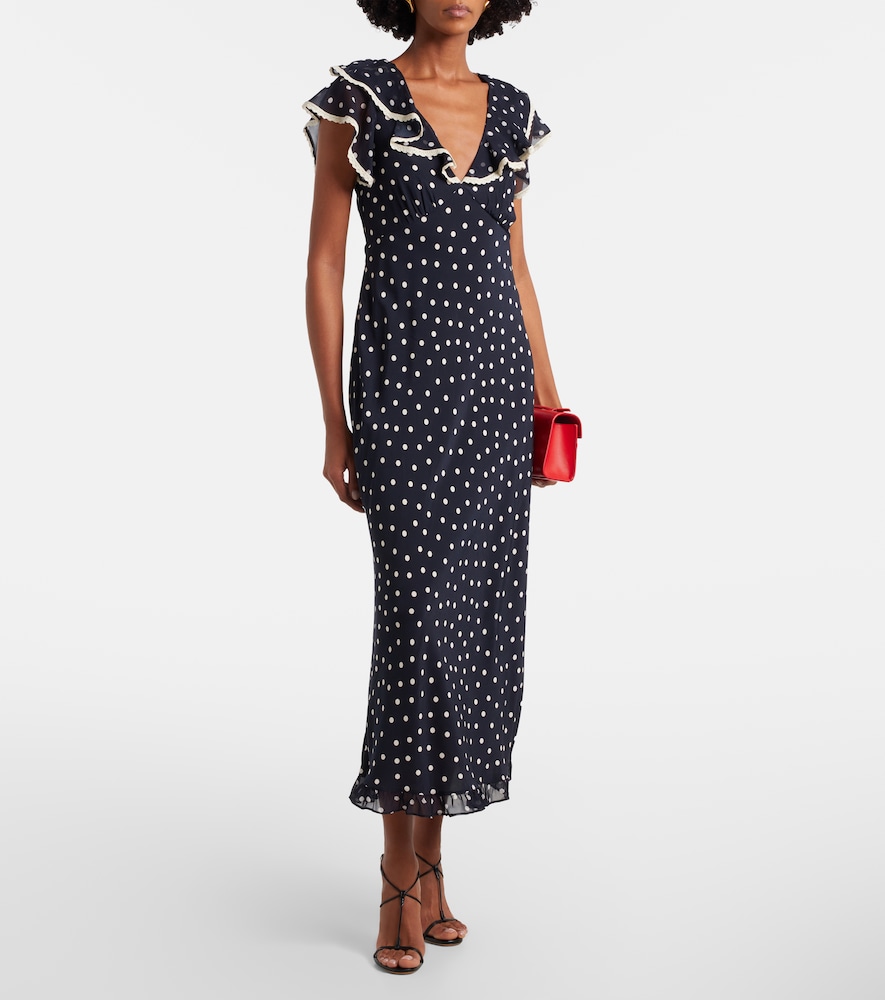 Bethea Polka-Dot Crêpe De Chine Midi Dress