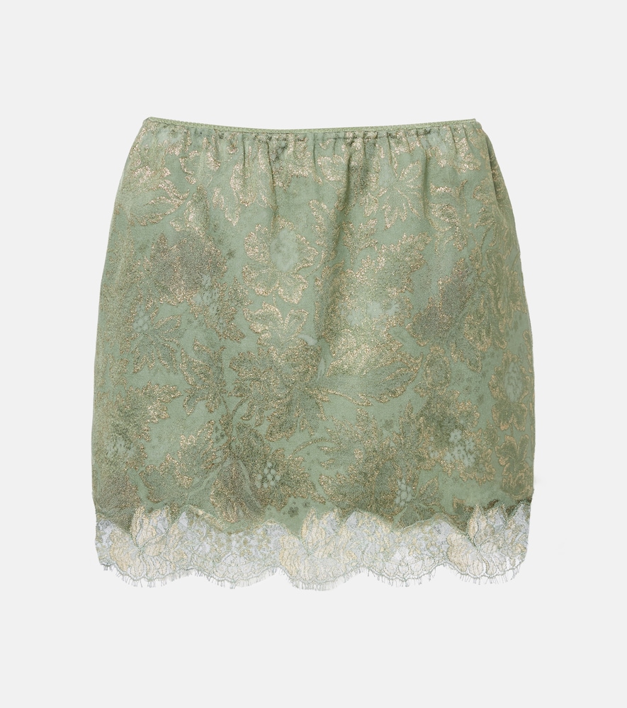 Saint Laurent Lace-trimmed Cotton-blend Jacquard Miniskirt In Green