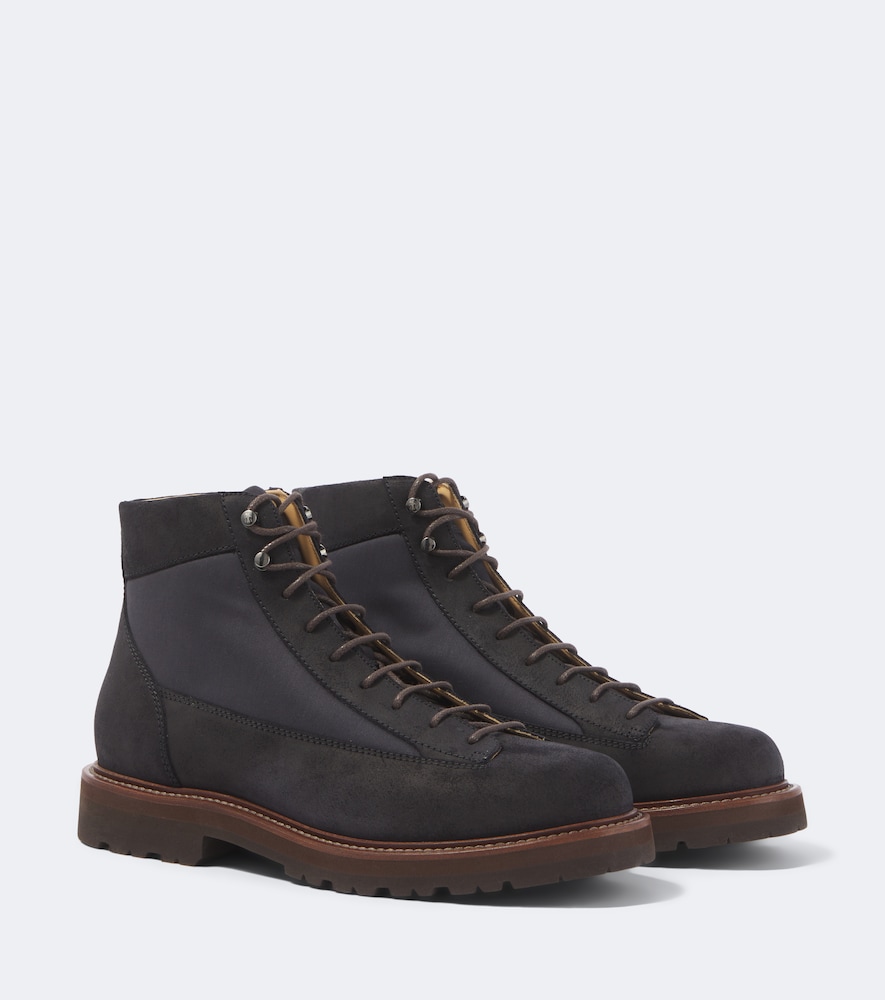 Suede-Trimmed Lace-Up Boots