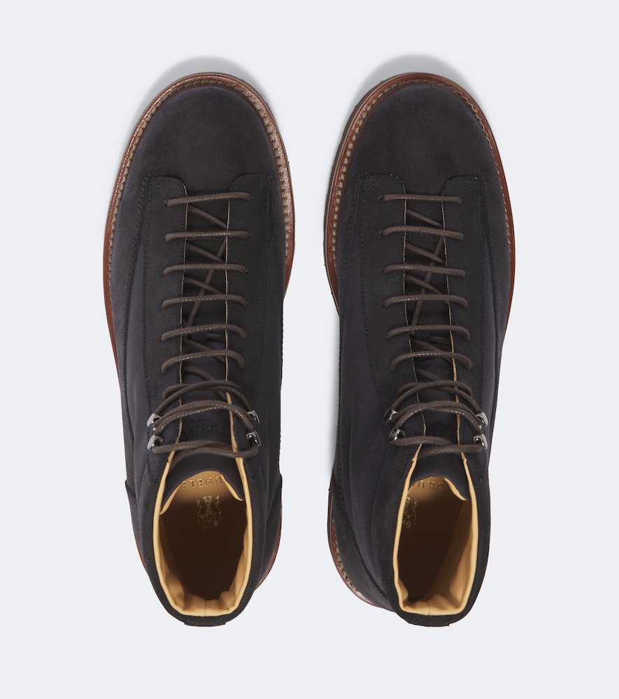 Suede-Trimmed Lace-Up Boots