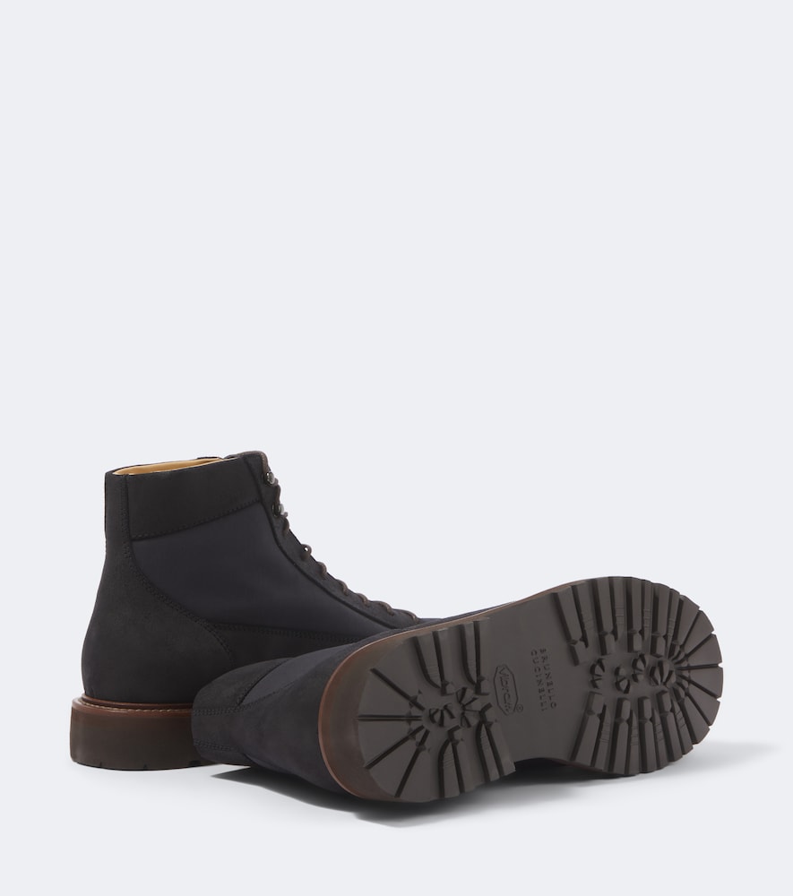 Suede-Trimmed Lace-Up Boots