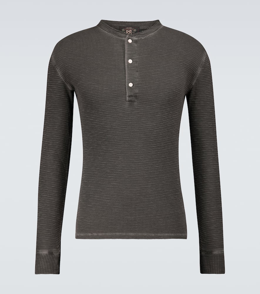 Waffle-knit cotton Henley shirt