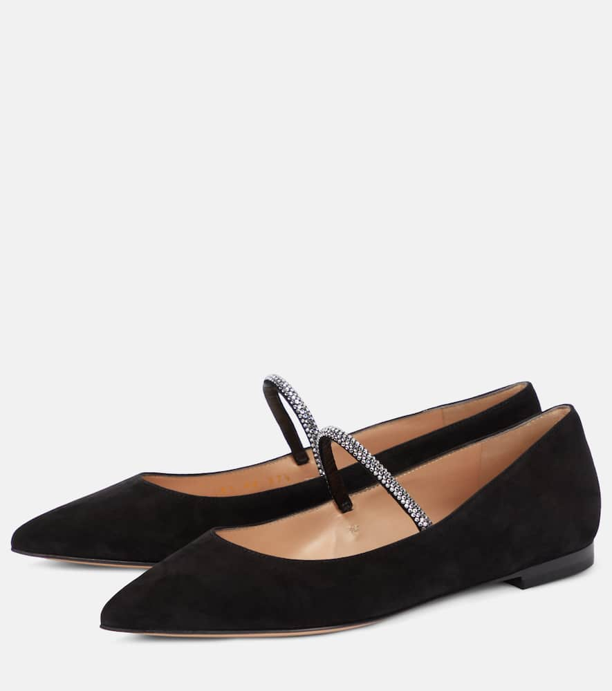 Shop Gianvito Rossi Embellished Suede Ballet Flat In Black