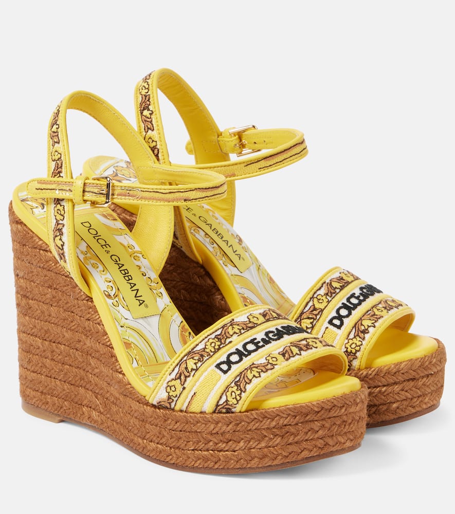 Majolica leather-trimmed espadrille wedges