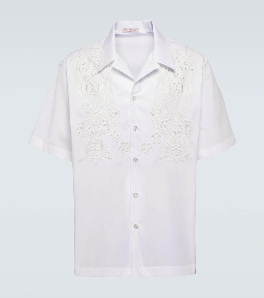 Valentino Men's White Embroidered Cotton Poplin Bowling Shirt UK Size 15,5 - Mytheresa