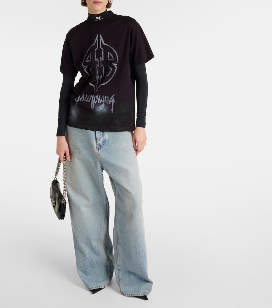 Balenciaga Metal Bb Oversized Cotton Jersey T-shirt In Black