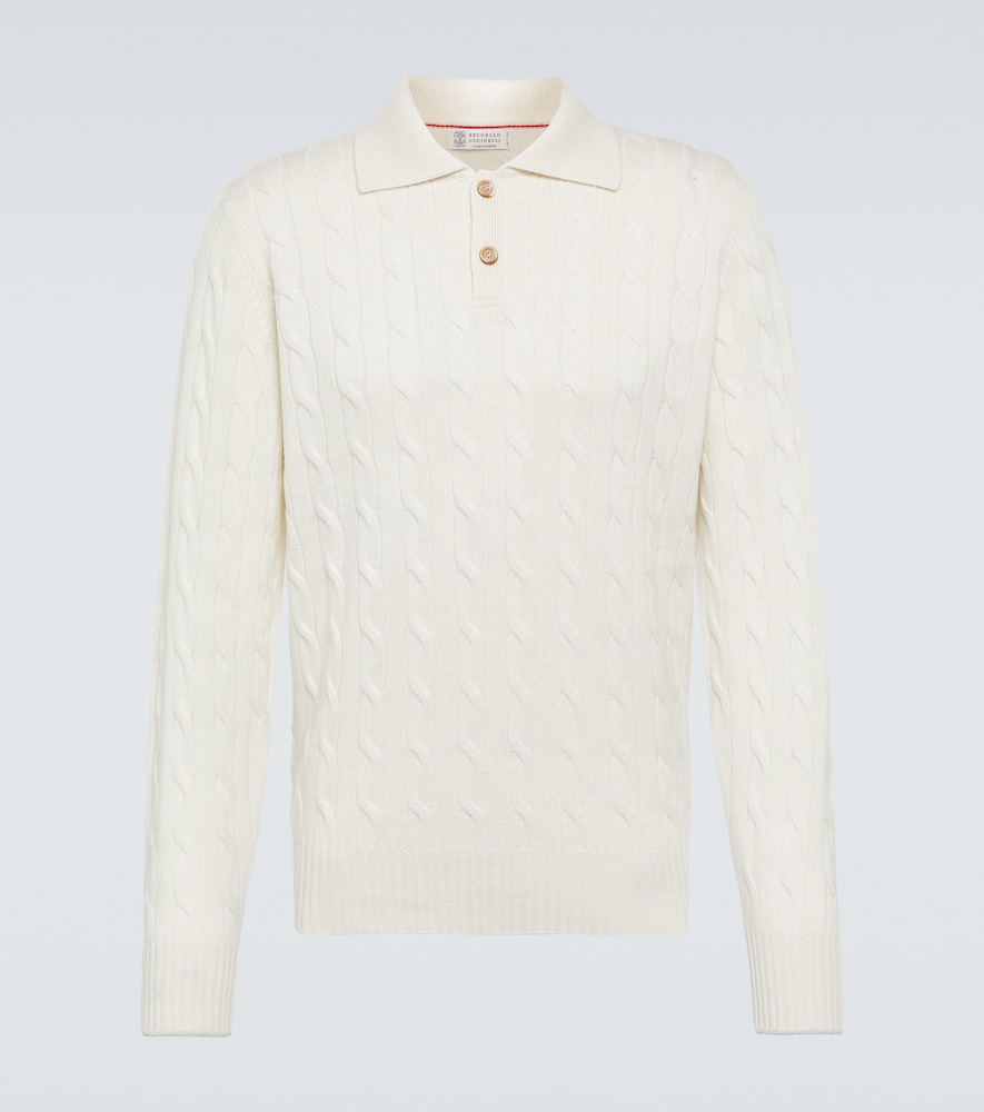 Cable-knit cashmere polo sweater