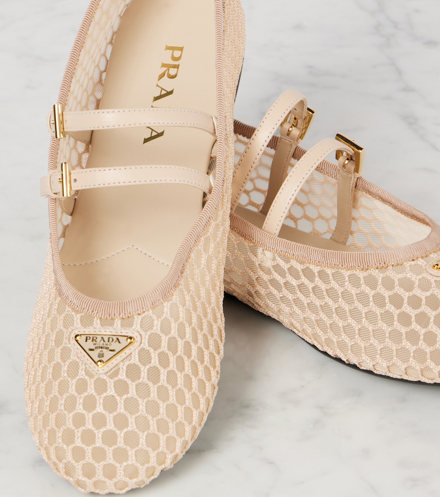  Prada Prada Macrame Mesh Mary Jane Flats 