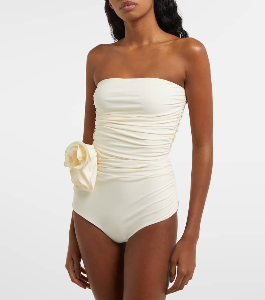 Magda Butrym Rosette Ruched One-piece Swim Suit In White