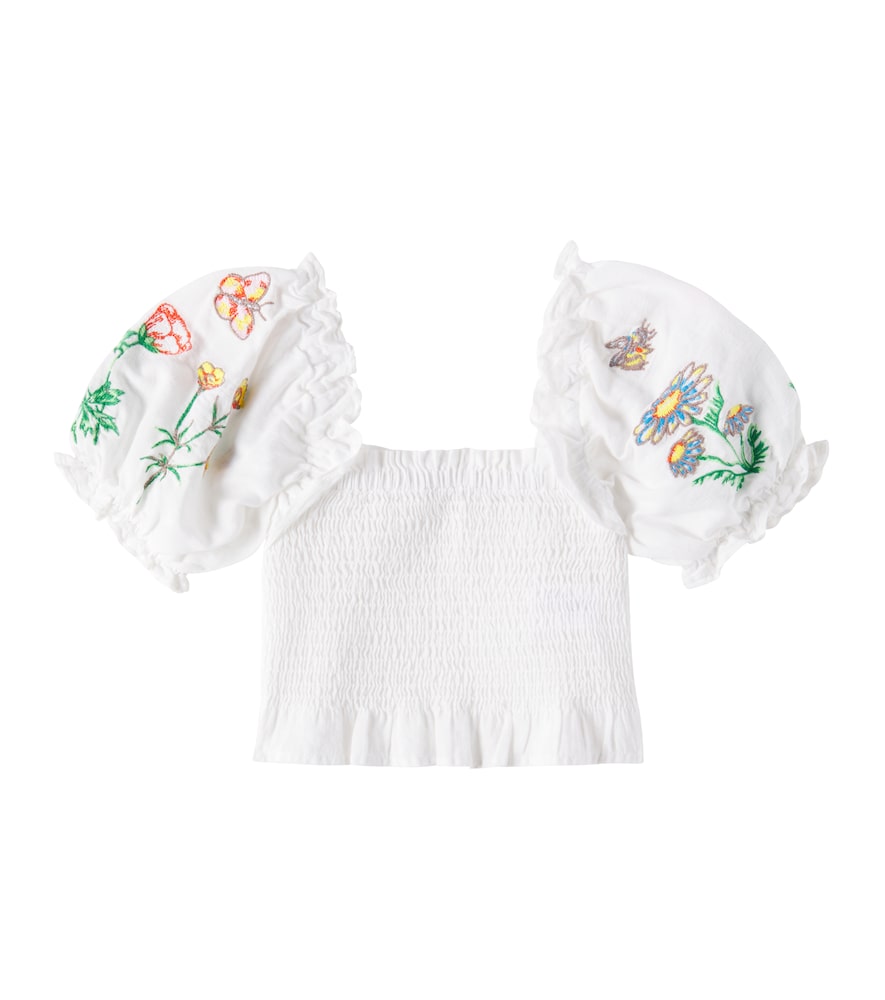 Stella McCartney Kids Floral smocked linen and cotton top　ステラ マッカートニー キッズ フローラル スモッキング リネン & コットン トップ Stella