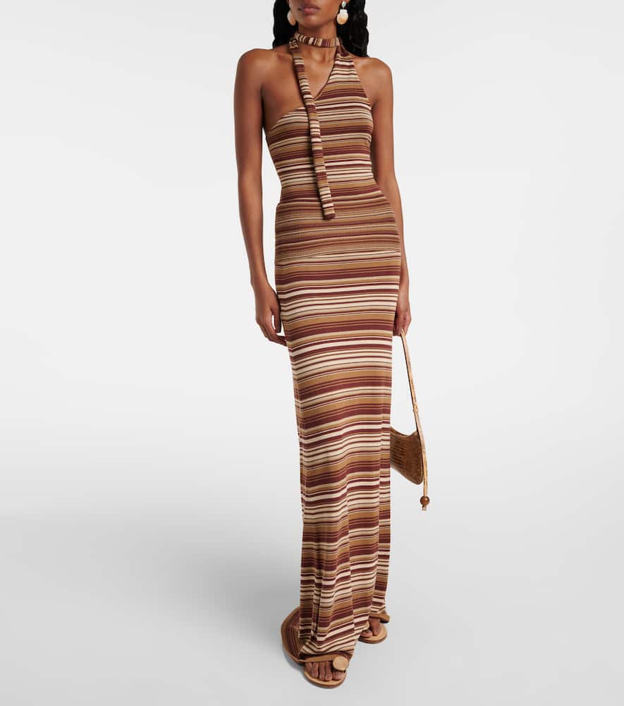 Aya Muse Scarf-detail Knitted Silk-blend Top In Brown