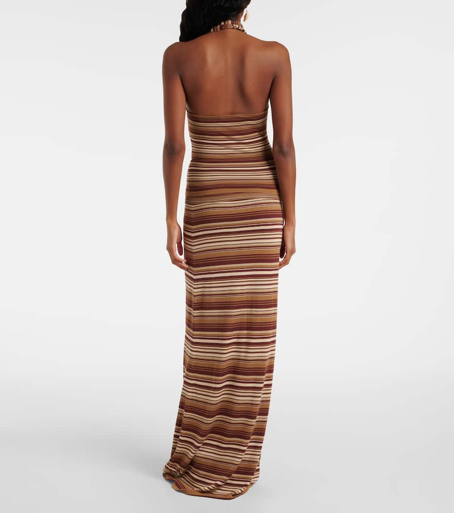Aya Muse Scarf-detail Knitted Silk-blend Top In Brown