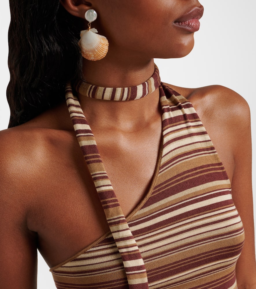 Aya Muse Scarf-detail Knitted Silk-blend Top In Brown