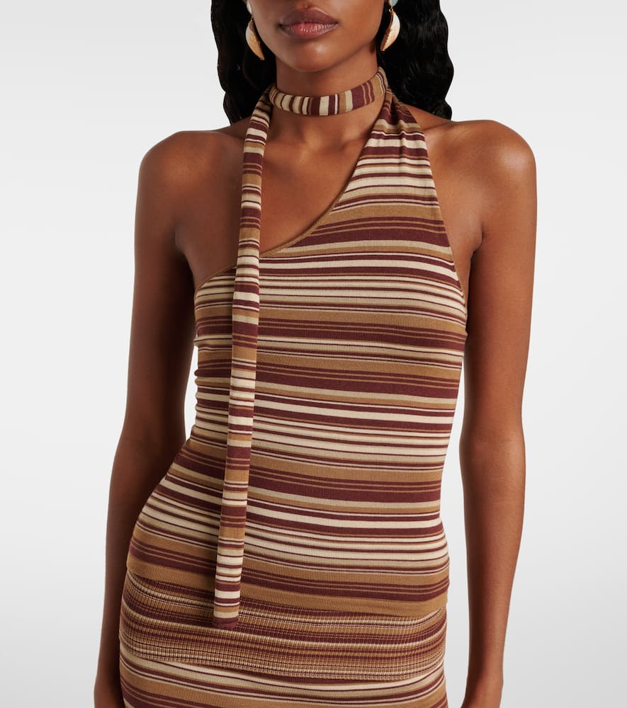 Aya Muse Scarf-detail Knitted Silk-blend Top In Brown