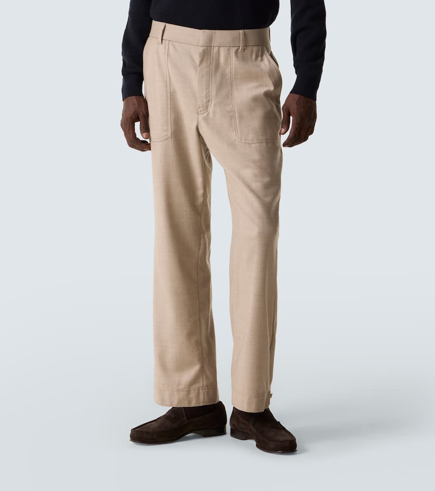 Brioni Wool Straight Pants In Brown