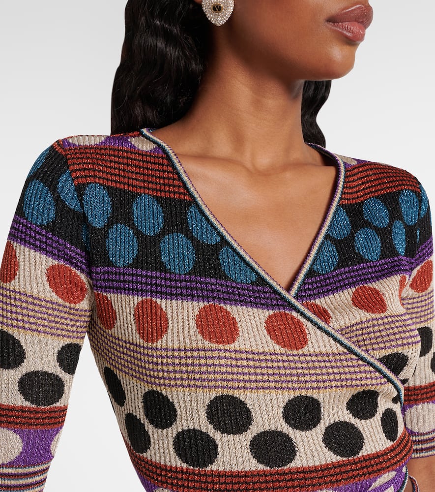 Valentino Polka-dot Jacquard Lamé Wrap Top