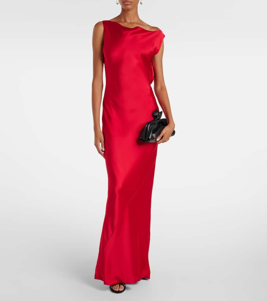 Norma Kamali Sleeveless Low Back Drape Satin Gown In Red