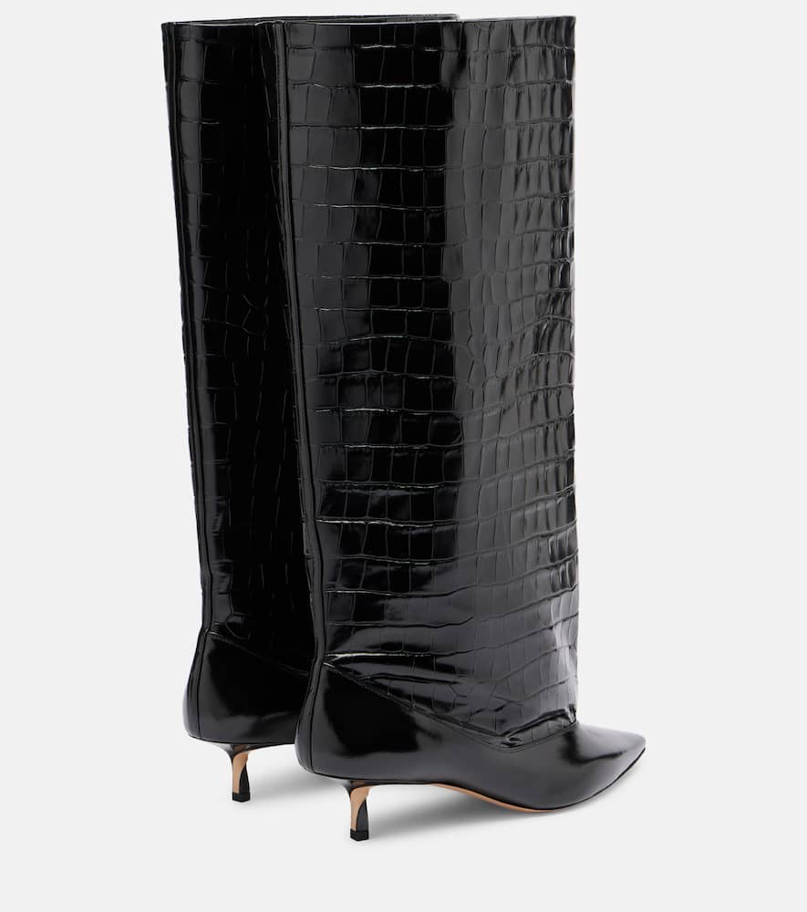 Jacquemus Tourni Croc-effect Leather Knee-high Boots In Black