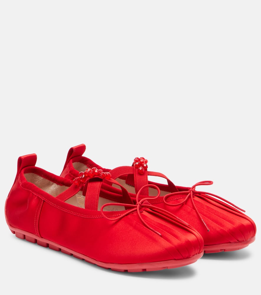 Simone Rocha Grip Embellished Satin Ballet Flats In Red