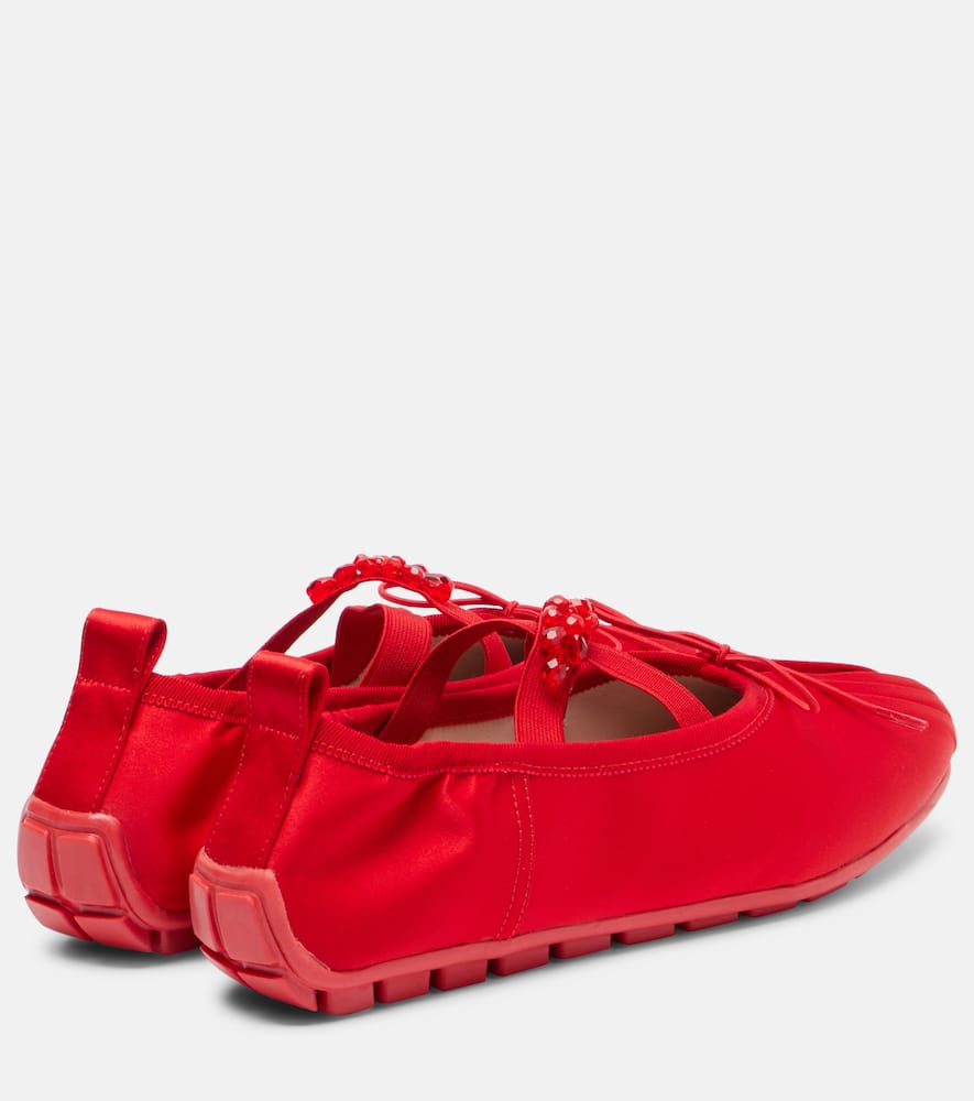 Simone Rocha Grip Embellished Satin Ballet Flats In Red