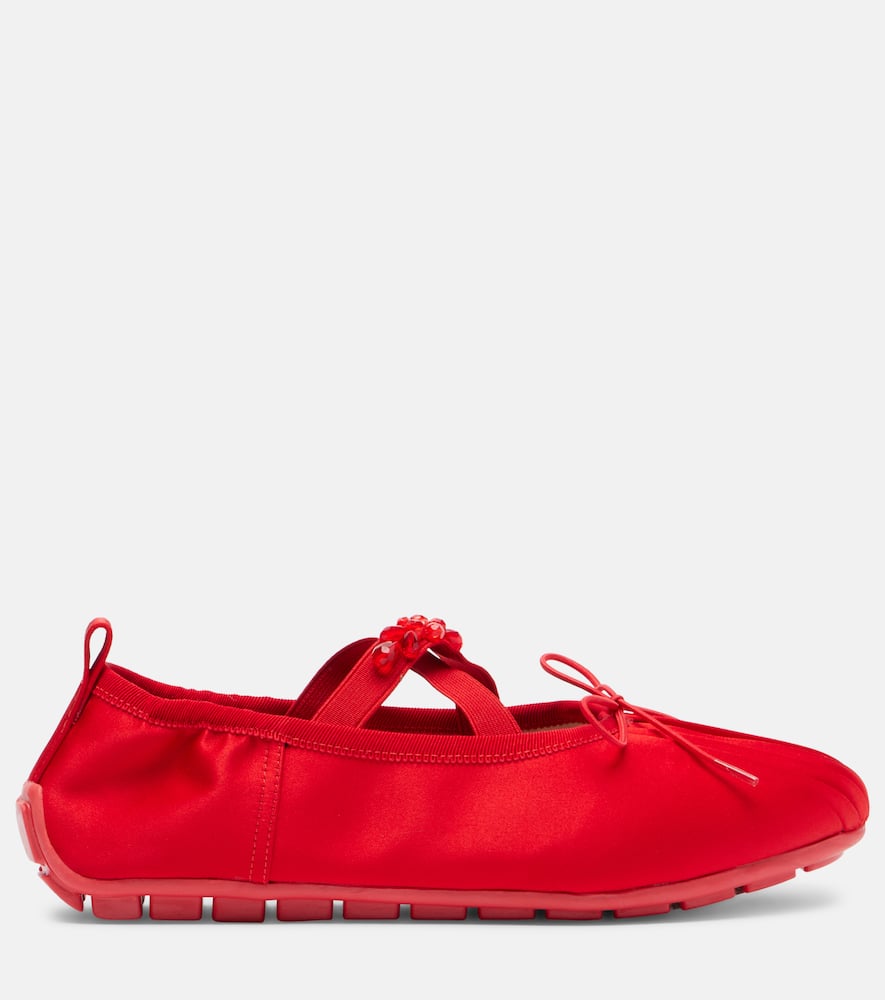 Simone Rocha Grip Embellished Satin Ballet Flats In Red