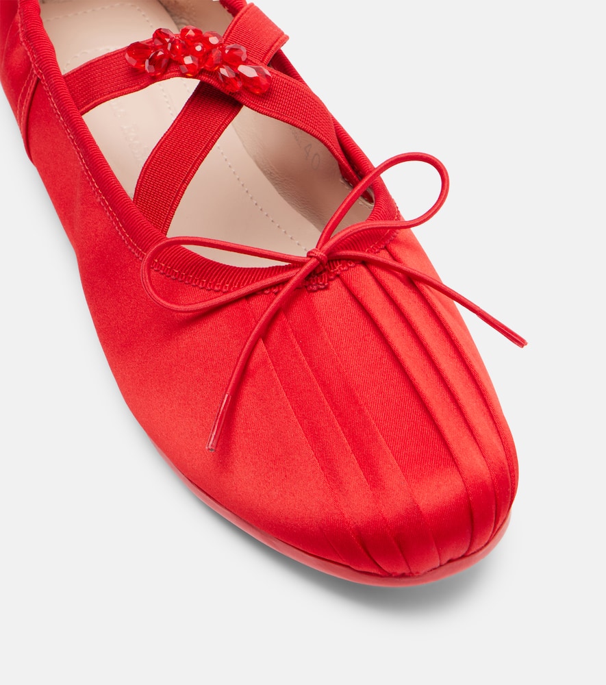 Simone Rocha Grip Embellished Satin Ballet Flats In Red