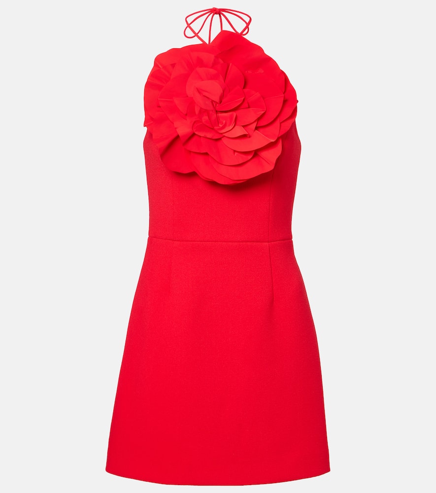Rebecca Vallance Cameron Floral-appliqué Crêpe Minidress In Red