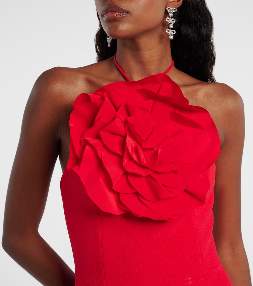 Rebecca Vallance Cameron Floral-appliqué Crêpe Minidress In Red