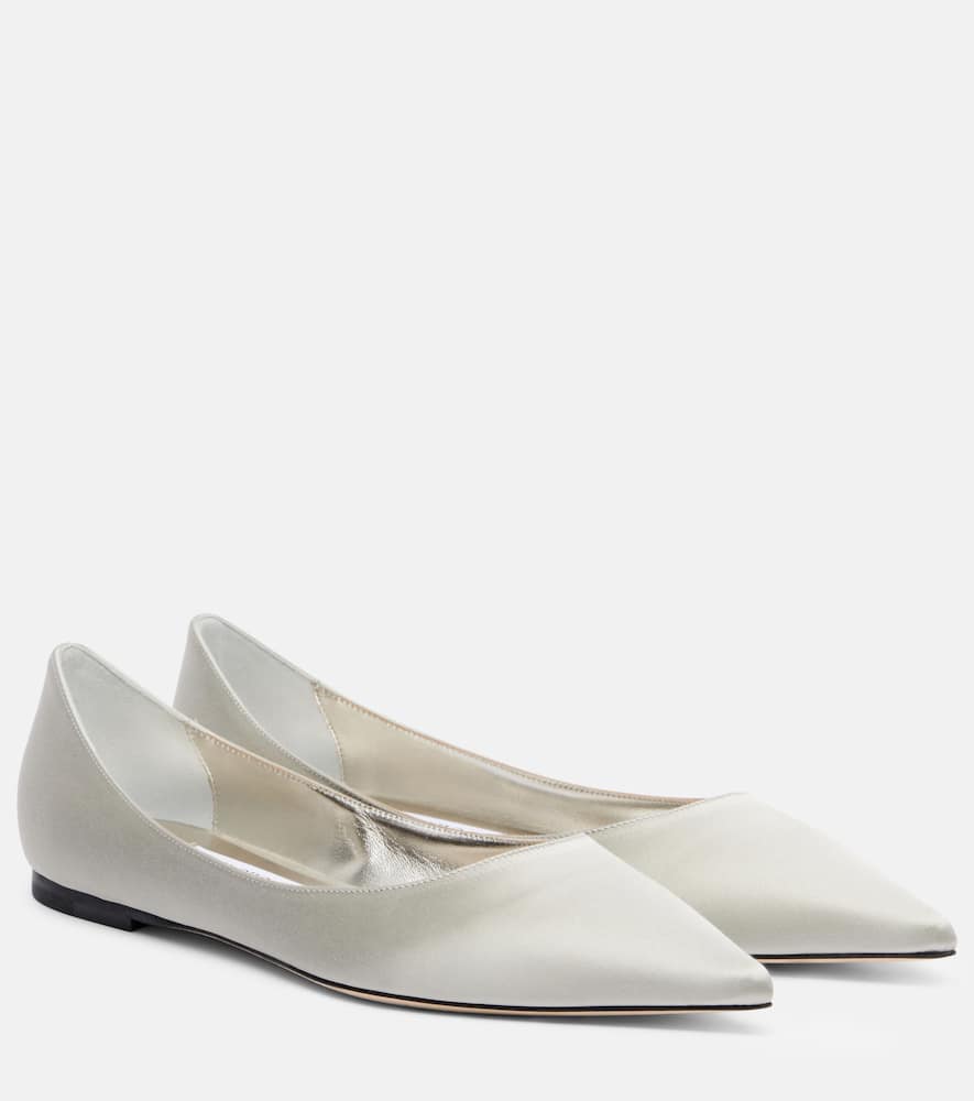 Jimmy Choo Love Satin Ballet Flats In Silver