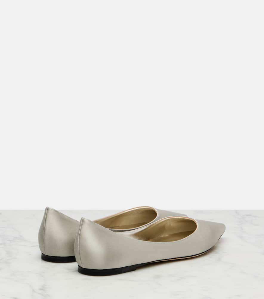 Jimmy Choo Love Satin Ballet Flats In Silver