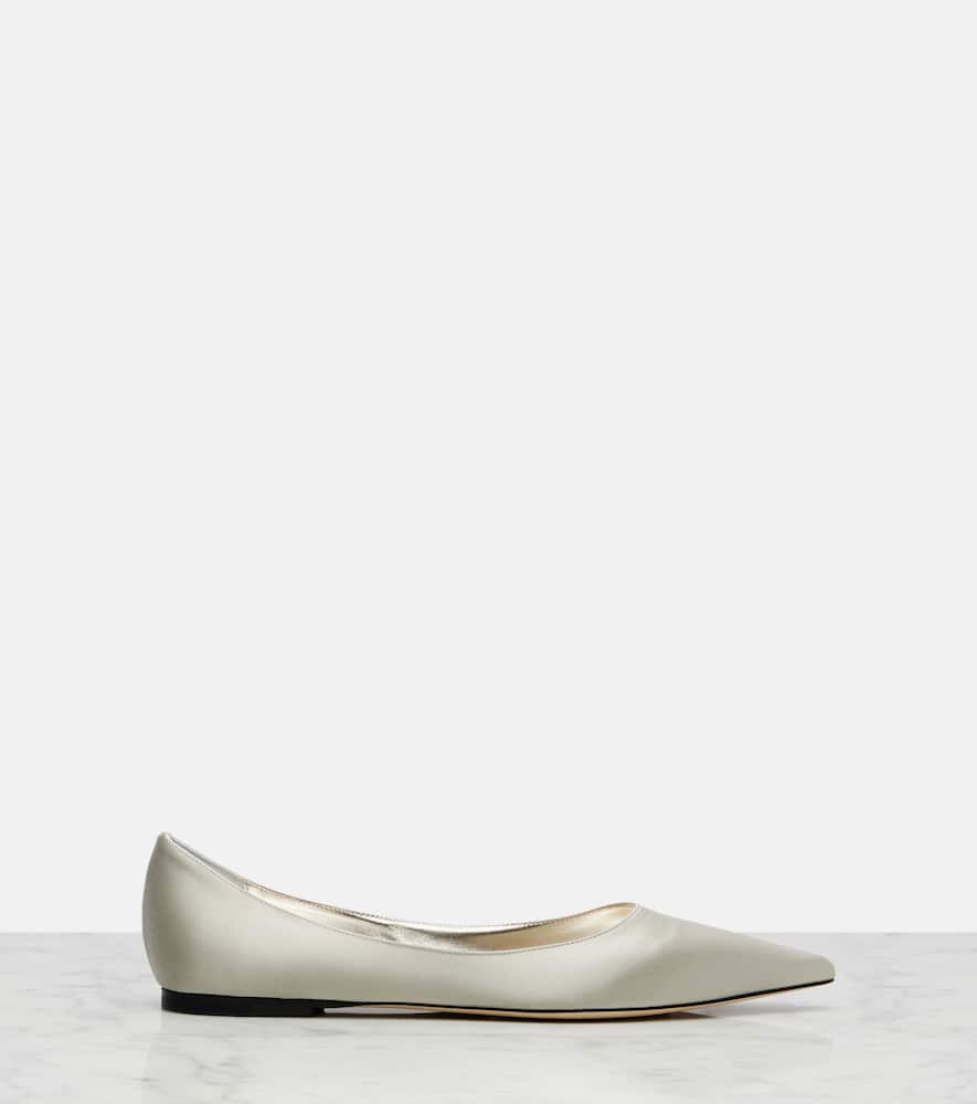 Jimmy Choo Love Satin Ballet Flats In Silver
