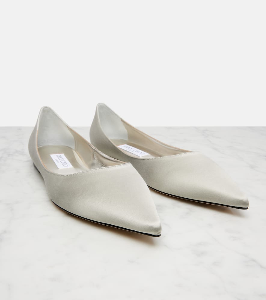 Jimmy Choo Love Satin Ballet Flats In Silver
