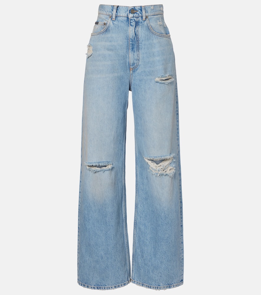 Dolce & Gabbana Distressed Wide-leg Jeans In Blue