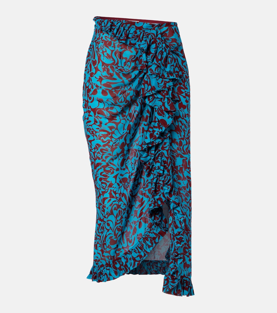 Dries Van Noten Dries Van Noten Printed draped ruffled midi skirt　Dries Van Noten プリント ドレープ フリル ミディ スカート