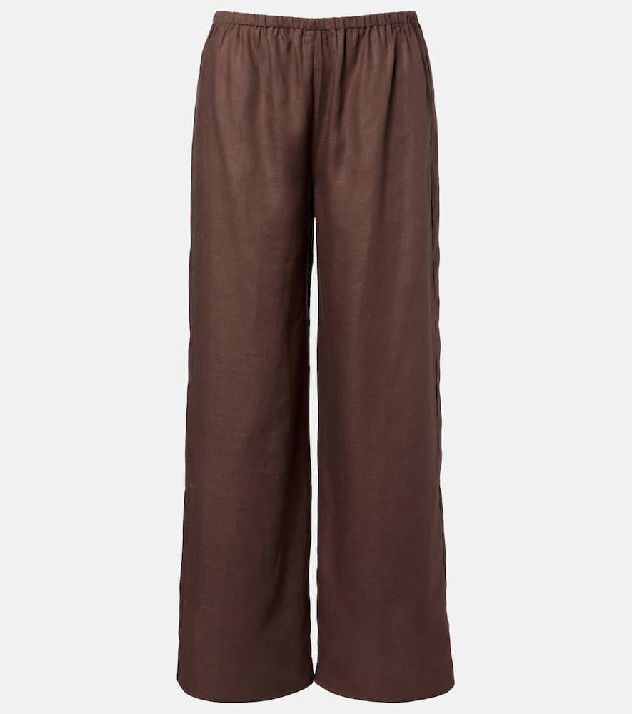 Asceno Austin Linen Wide-leg Pants In Brown