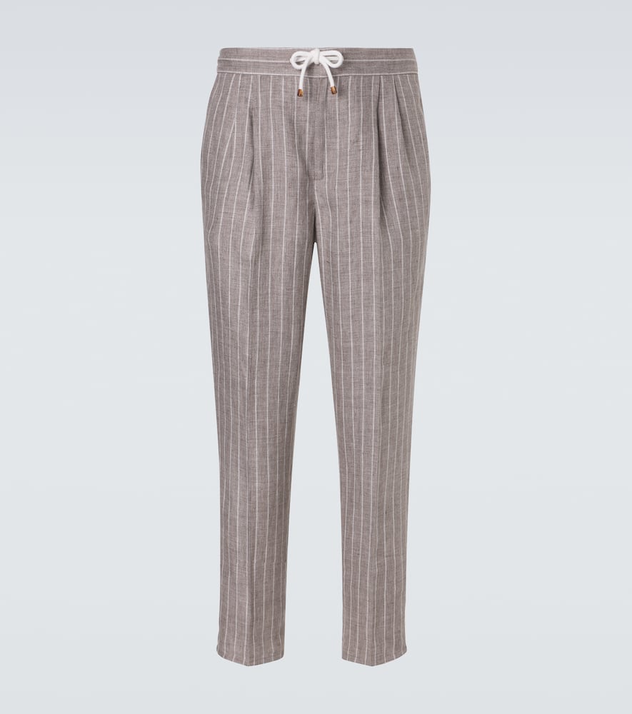 Pantaloni in twill di lino a righe