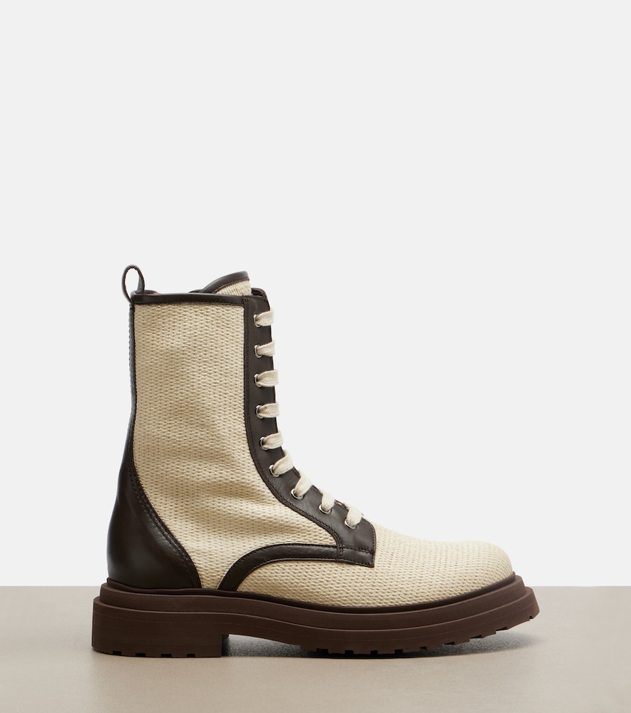 Brunello Cucinelli Brunello Cucinelli Leather-trimmed Lace-up Boots 
