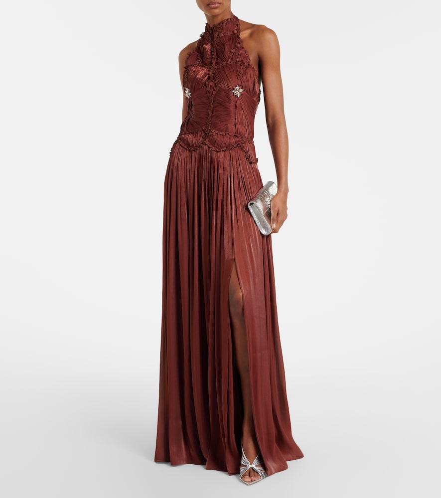 Costarellos Embellished ruched georgette gown