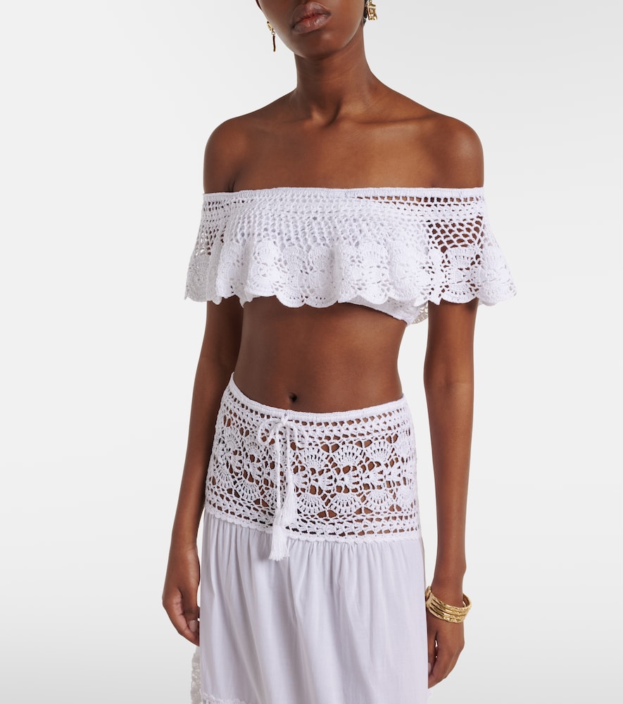 Anna Kosturova Crochet off-shoulder cotton crop top