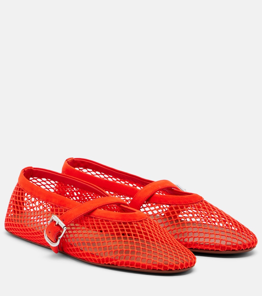 Alaïa Alaïa Fishnet leather-trimmed Mary Jane flats　Alaïa フィッシュネット レザートリム メリージェーン フラット